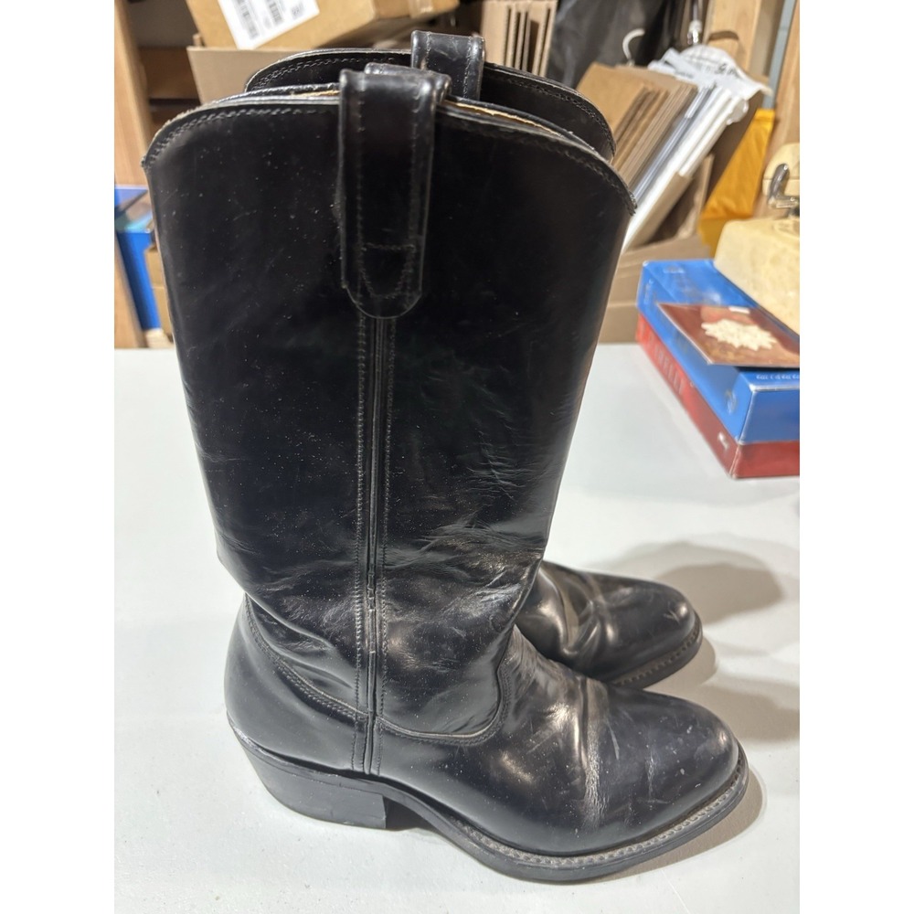Double H Mens Size 7 Black Leather Cowboy Western‎ Boots